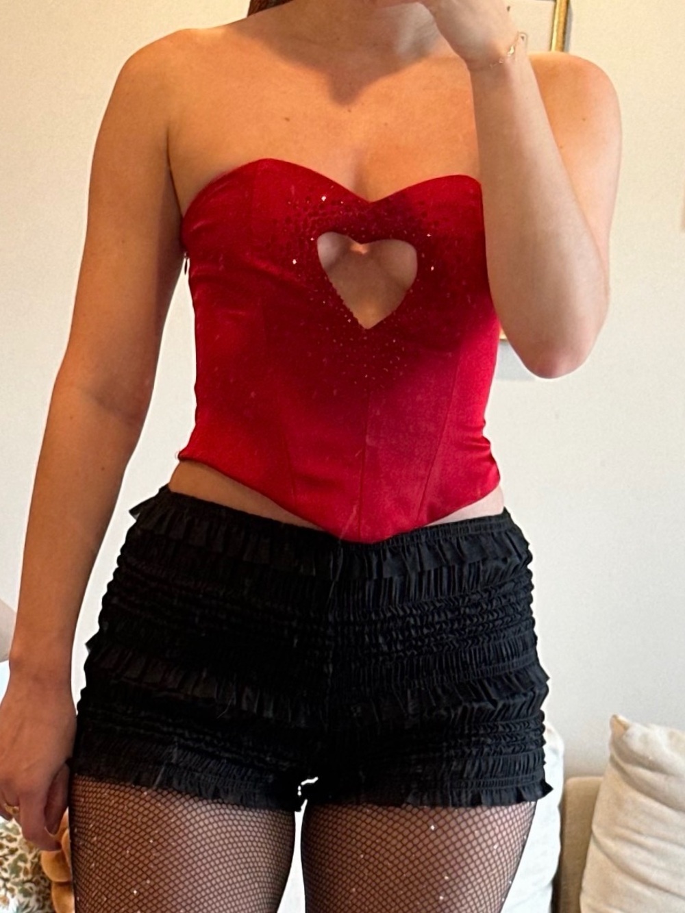 Oh Polly Red Heart Cutout Bustier Top